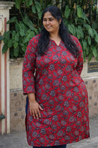 Mira -RED FLORAL -Trending print cotton straight cut kurti for office wear - LABEL ZIVARA