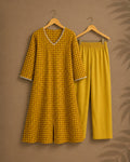 CHENNAI KATTAM - YELLOW - TAMIRA - COMFY AND OFFICE WEAR pure handloom cotton Full length A-LINE coord sets for women- Label Zivara