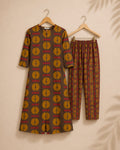 GREENISH BROWN  - TAMIRA - COMFY AND OFFICE WEAR pure handloom cotton flex Full length A- LINE  coord sets for women- Label Zivara