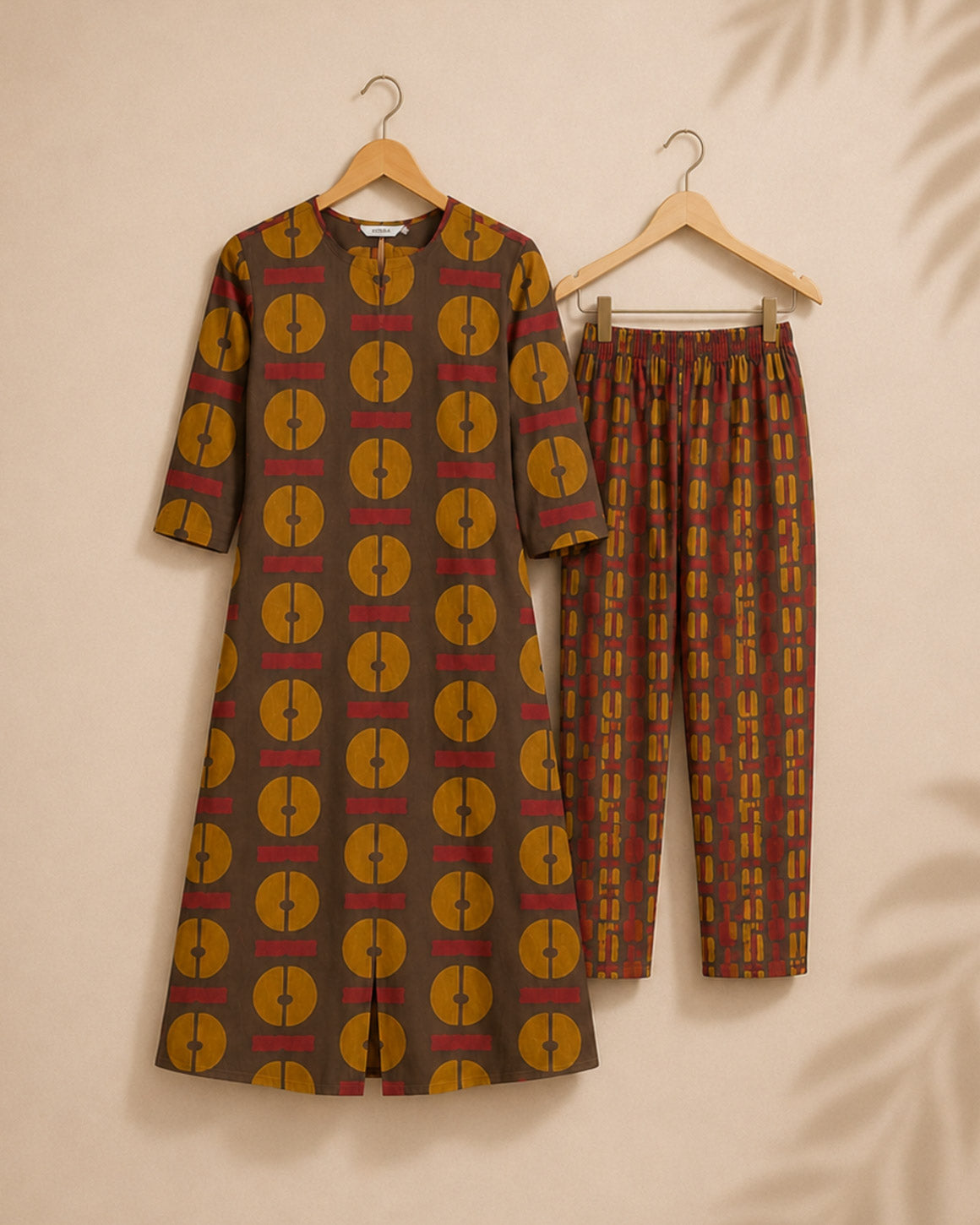 GREENISH BROWN  - TAMIRA - COMFY AND OFFICE WEAR pure handloom cotton flex Full length A- LINE  coord sets for women- Label Zivara