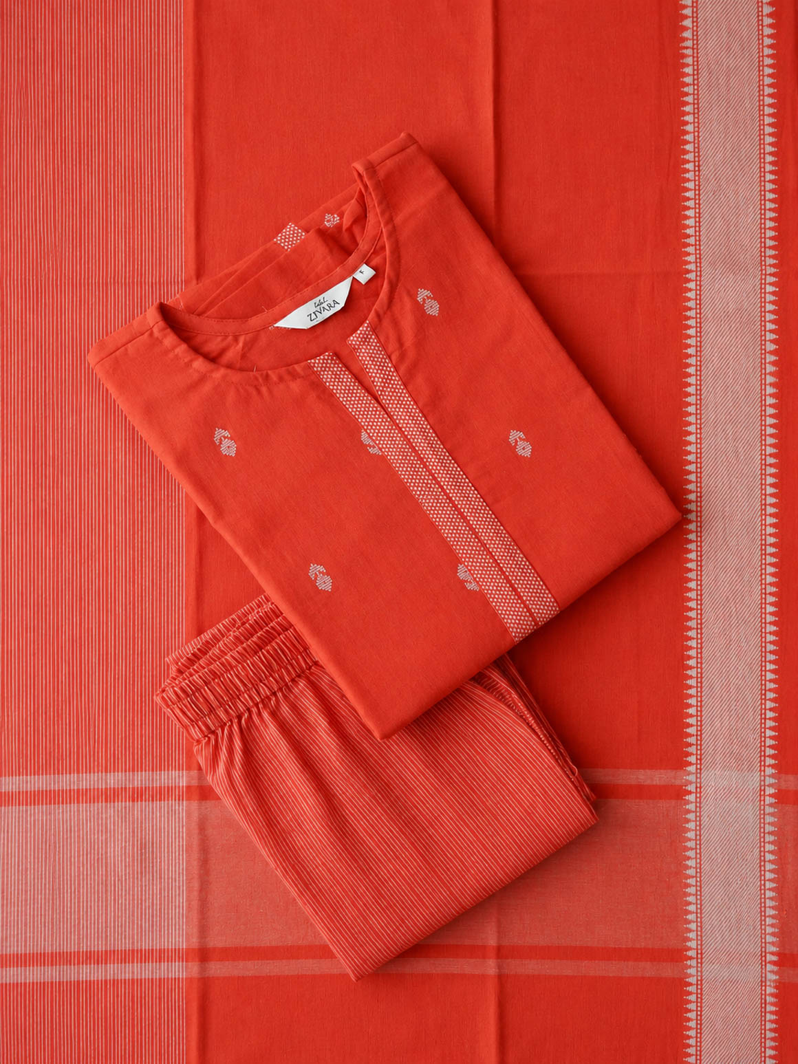 PREORDER -THARA- KANANKABARA ORANGE - OFFICE WEARS- HANDLOOM COTTON- SALWAR SUIT WITH DUPATTA - LABEL ZIVARA