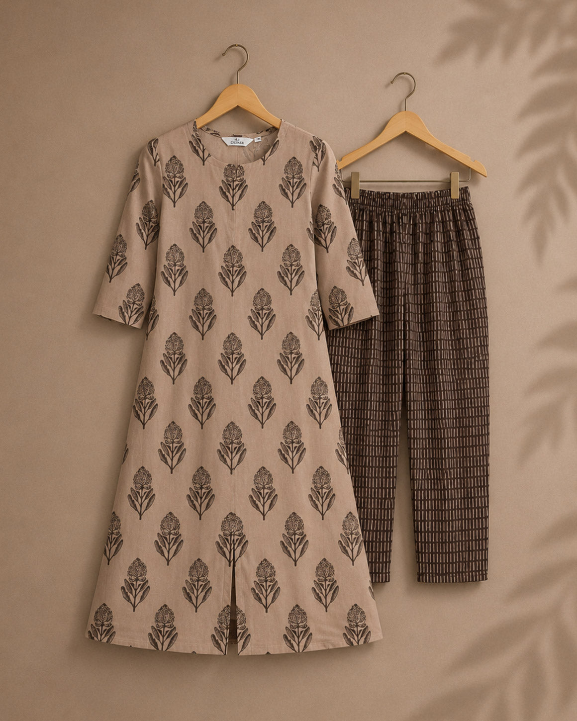 EARTHY BROWN  - TAMIRA - COMFY AND OFFICE WEAR pure handloom cotton flex Full length A- LINE  coord sets for women- Label Zivara