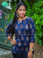 Anu - Indigo blue  COMFY Woven cotton short office wear  for women- Label Zivara