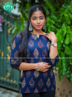 Anu - Indigo blue  COMFY Woven cotton short office wear  for women- Label Zivara