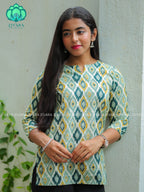 Anu - White and green COMFY  Woven cotton short office wear  for women- Label Zivara