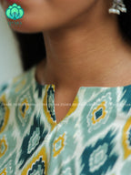 Anu - White and green COMFY  Woven cotton short office wear  for women- Label Zivara