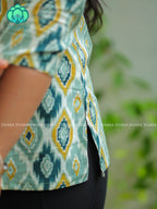 Anu - White and green COMFY  Woven cotton short office wear  for women- Label Zivara