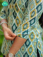 Anu - White and green COMFY  Woven cotton short office wear  for women- Label Zivara