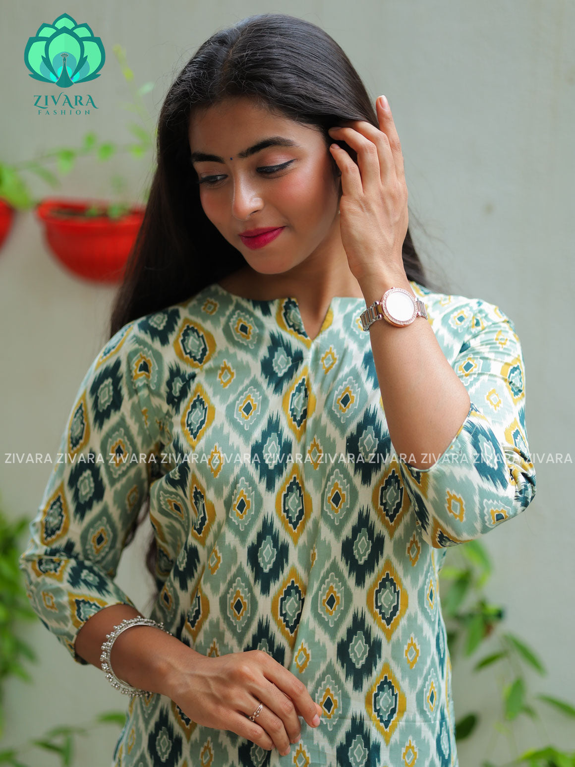 Anu - White and green COMFY  Woven cotton short office wear  for women- Label Zivara