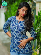 Anu - Indigo blue  COMFY Woven cotton short office wear  for women- Label Zivara