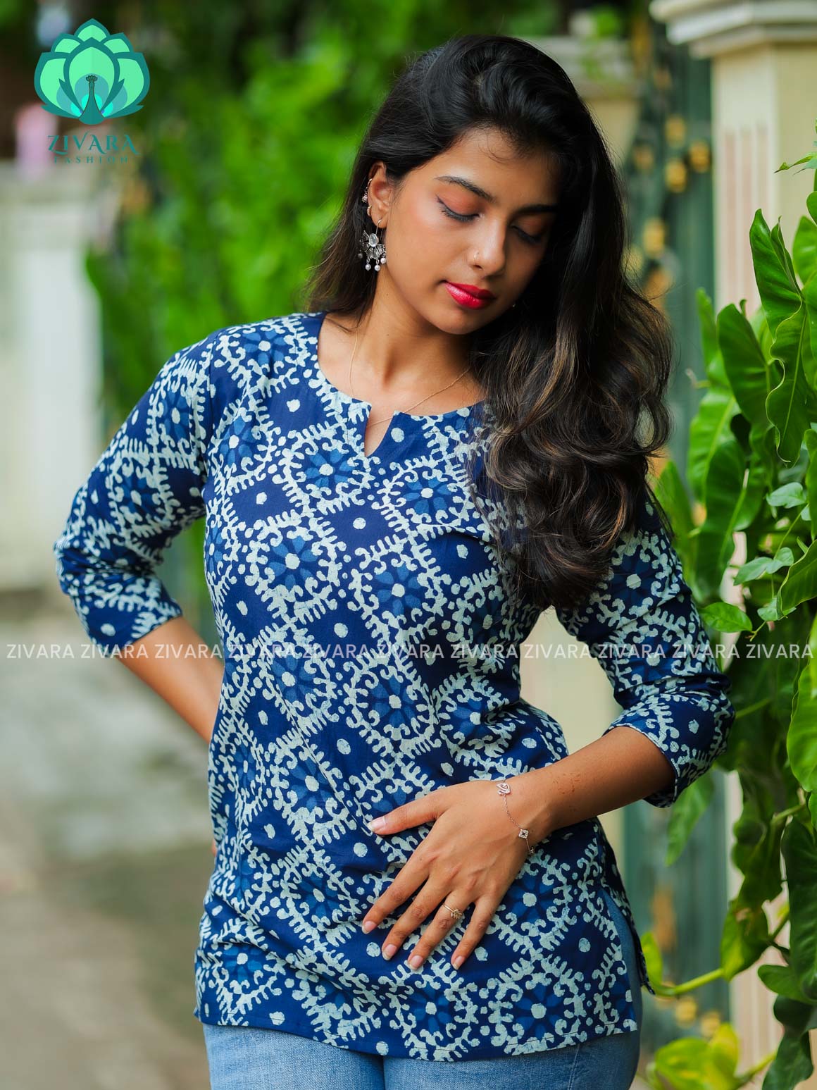 Anu - Indigo blue  COMFY Woven cotton short office wear  for women- Label Zivara