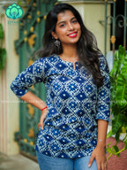 Anu - Indigo blue  COMFY Woven cotton short office wear  for women- Label Zivara