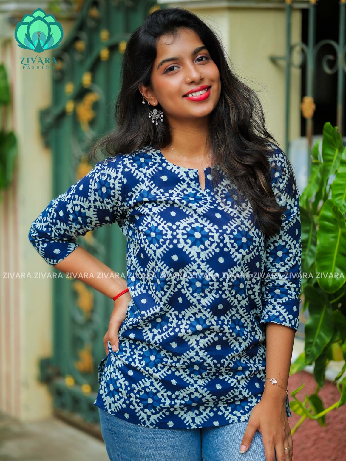 Anu - Indigo blue  COMFY Woven cotton short office wear  for women- Label Zivara