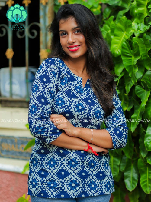 Anu - Indigo blue  COMFY Woven cotton short office wear  for women- Label Zivara