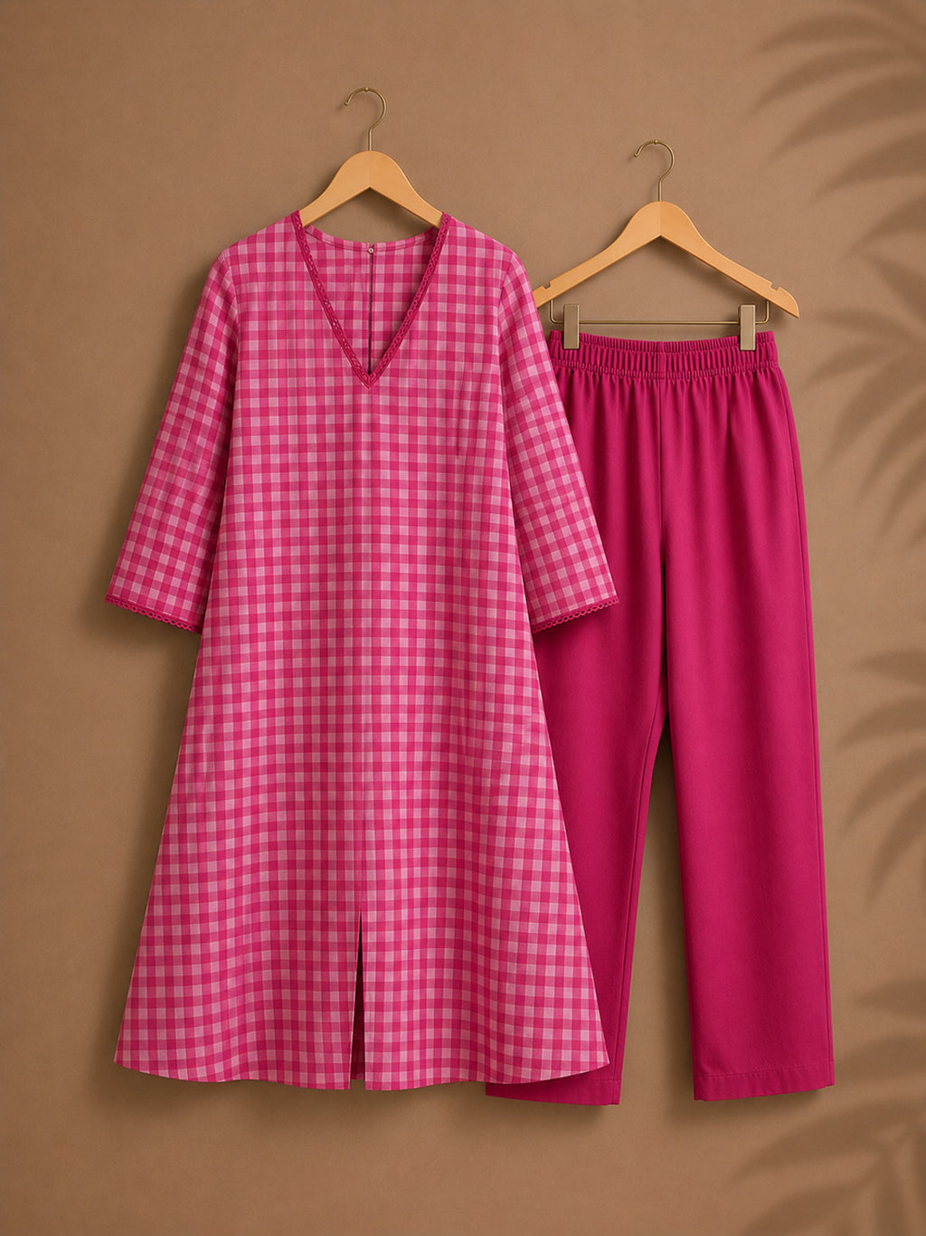 CHENNAI KATTAM - PINK - TAMIRA - COMFY AND OFFICE WEAR pure handloom cotton Full length A-LINE coord sets for women- Label Zivara