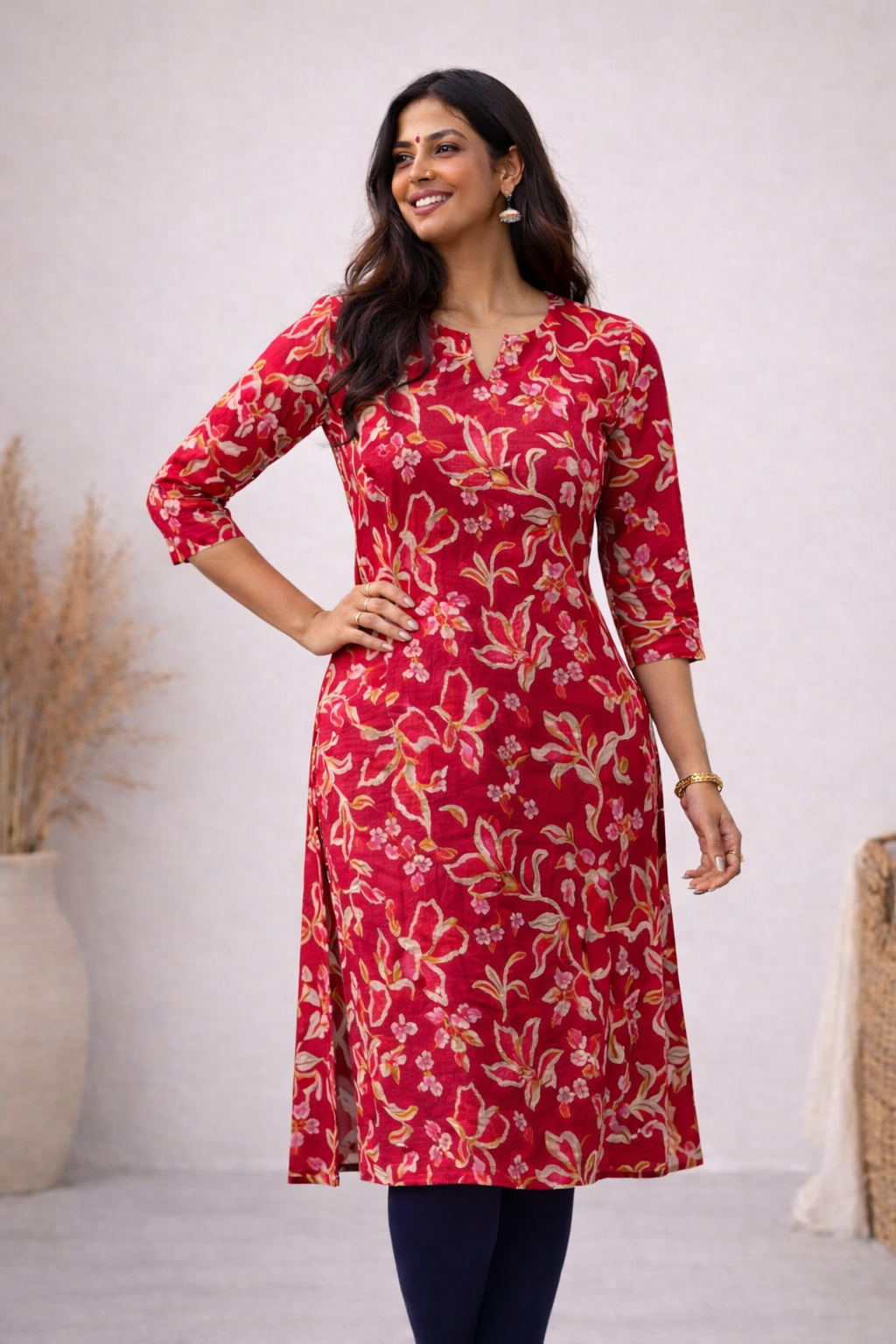 ANVI - PINK BLOOM FLORAL  - Trending print VISCOSE straight cut kurti for office wear - LABEL ZIVARA