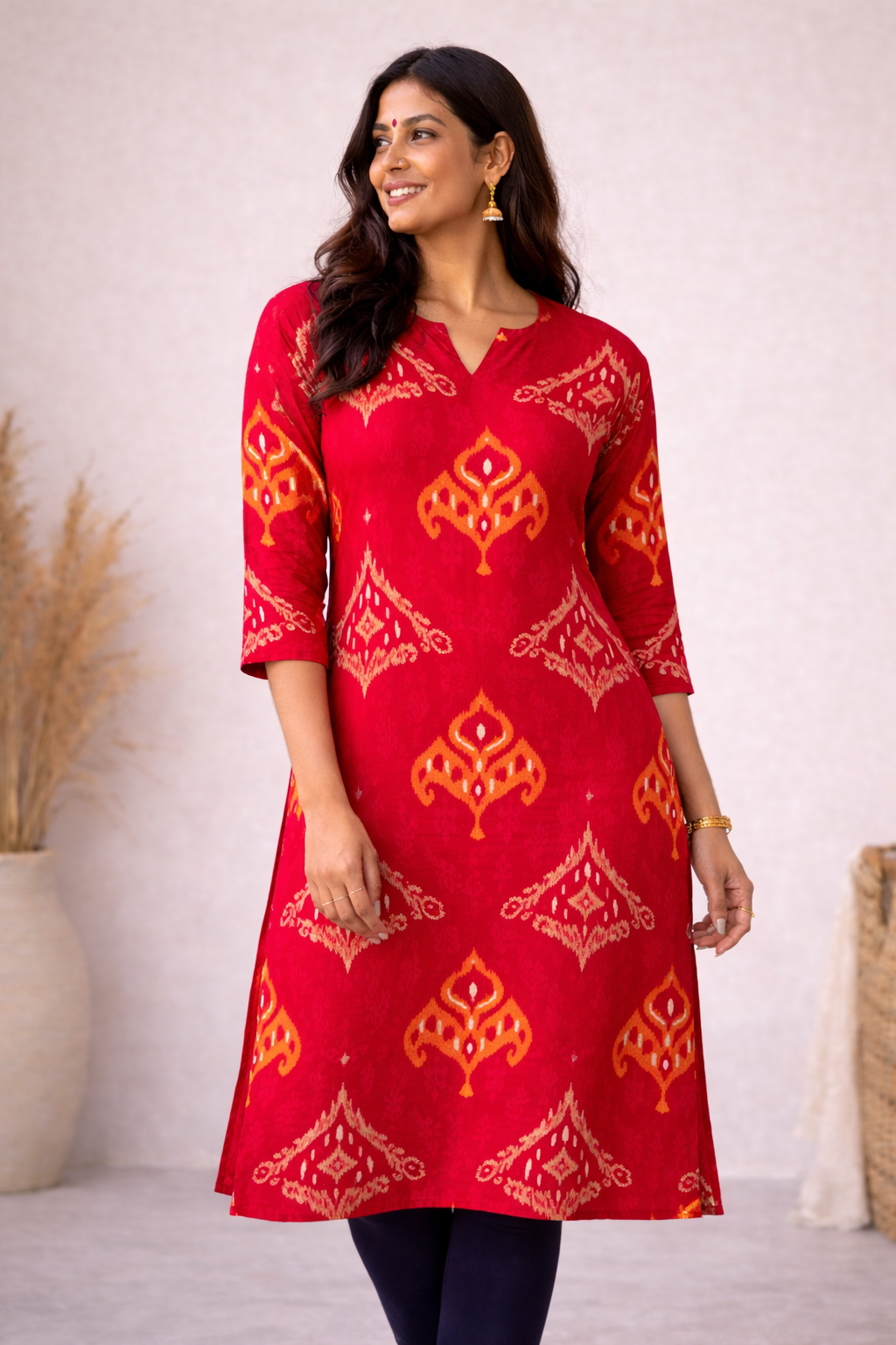 ANVI -  REDDISH ORANGE FLORAL  - Trending print VISCOSE straight cut kurti for office wear - LABEL ZIVARA