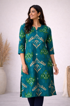 ANVI - TEAL GREEN  - Trending print VISCOSE straight cut kurti for office wear - LABEL ZIVARA