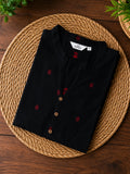 Mira - BLACK HANDLOOM -Trending print cotton straight cut collar neck kurti for office wear - LABEL ZIVARA