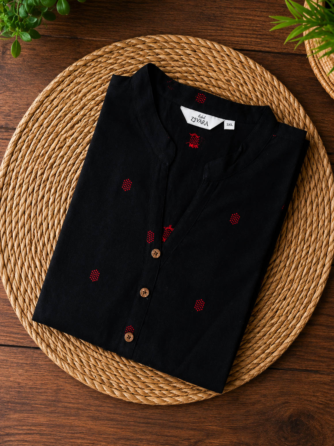 Mira - BLACK HANDLOOM -Trending print cotton straight cut collar neck kurti for office wear - LABEL ZIVARA