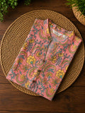 Mira - pink floral -Trending print cotton straight cut collar neck kurti for office wear - LABEL ZIVARA
