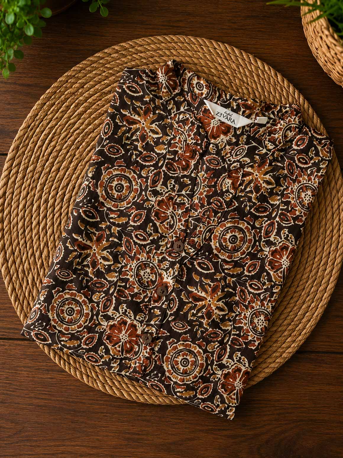 Mira -BROWN FLORAL -Trending print cotton straight cut collar neck kurti for office wear - LABEL ZIVARA