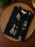 Mira -BLACK DOLL -Trending print cotton straight cut collar neck kurti for office wear - LABEL ZIVARA