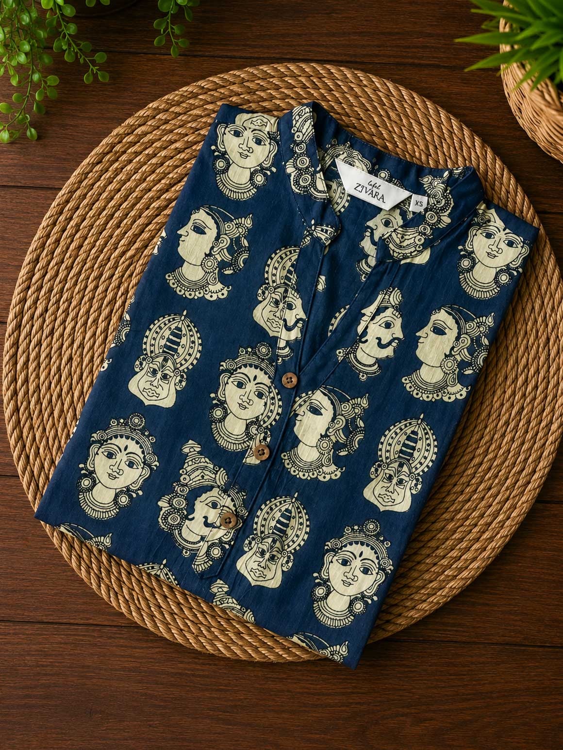 Mira -BLUE KATHAKALI -Trending print cotton straight cut collar neck kurti for office wear - LABEL ZIVARA
