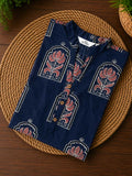 Mira - DARK BLUE -Trending print cotton straight cut collar neck kurti for office wear - LABEL ZIVARA