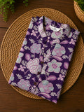 Mira - DEEP ROYAL PURPLE -Trending print cotton straight cut collar neck kurti for office wear - LABEL ZIVARA
