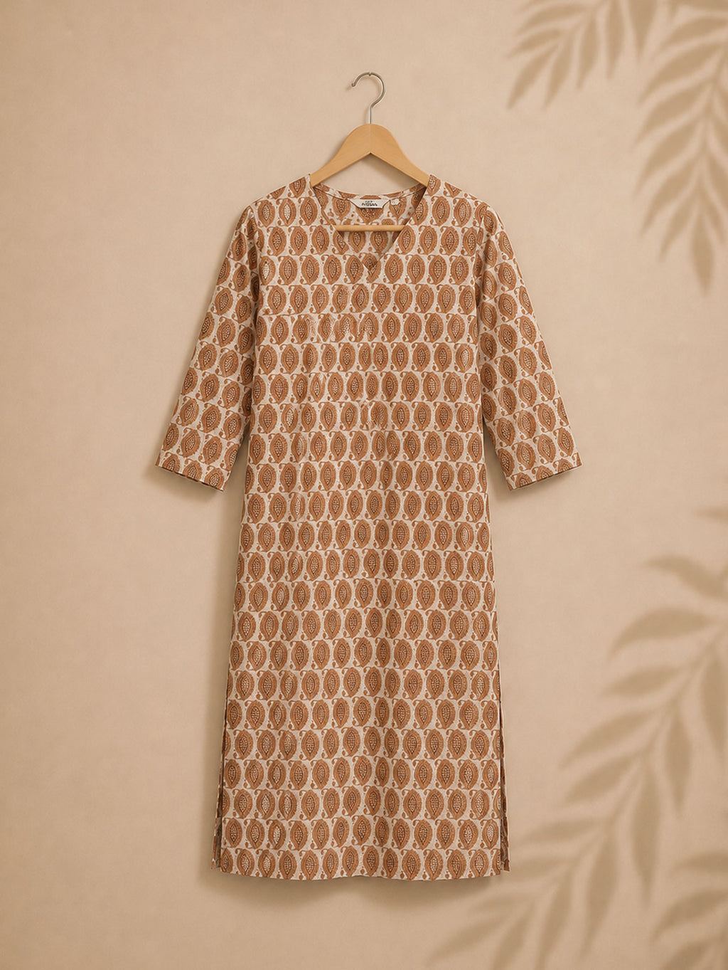 Mira -BEIGE MANGO-Trending print cotton straight cut kurti for office wear - LABEL ZIVARA