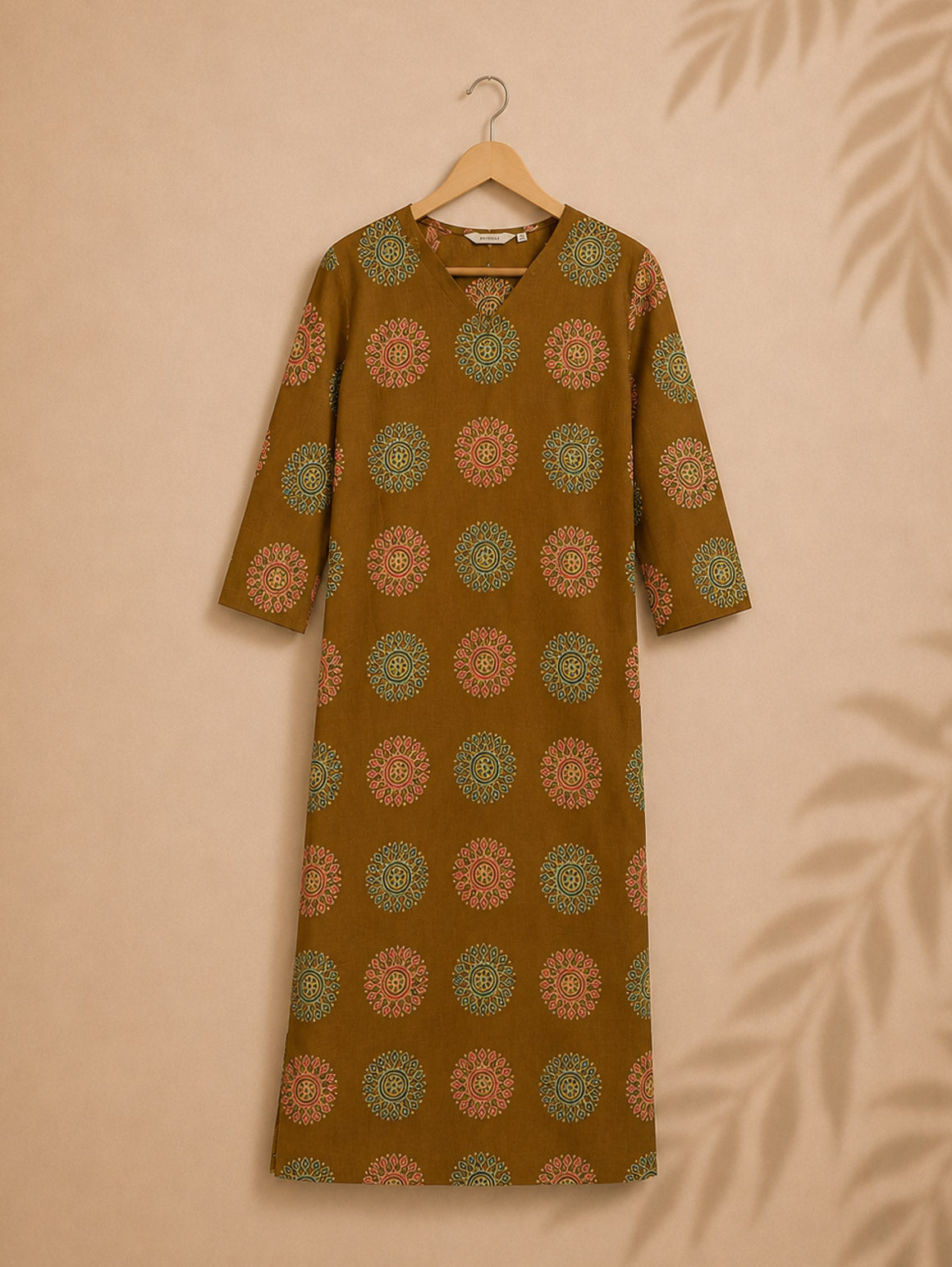 Mira -BROWN BLOCK PRINT -Trending print cotton straight cut kurti for office wear - LABEL ZIVARA
