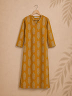 Mira -YELLOW  -Trending print cotton straight cut kurti for office wear - LABEL ZIVARA