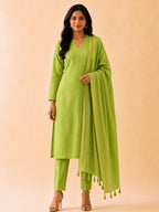 PREORDER - SUHASINI - LEAF GREEN OFFICE WEARS- HANDLOOM COTTON- SALWAR SUIT WITH DUPATTA - LABEL ZIVARA
