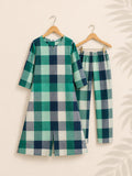 GREEN WHITE CHECKS - TAMIRA - COMFY AND OFFICE WEAR pure handloom cottonFull length A- LINE  coord sets for women- Label Zivara