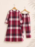 RUBY WHITE CHECKS - TAMIRA - COMFY AND OFFICE WEAR pure handloom cotton Full length A- LINE  coord sets for women- Label Zivara