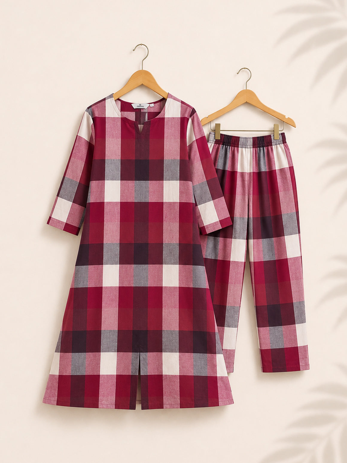 RUBY WHITE CHECKS - TAMIRA - COMFY AND OFFICE WEAR pure handloom cotton Full length A- LINE  coord sets for women- Label Zivara