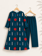 BLUE CIRCLE - TAMIRA - COMFY AND OFFICE WEAR pure handloom cotton Full length A- LINE  coord sets for women- Label Zivara
