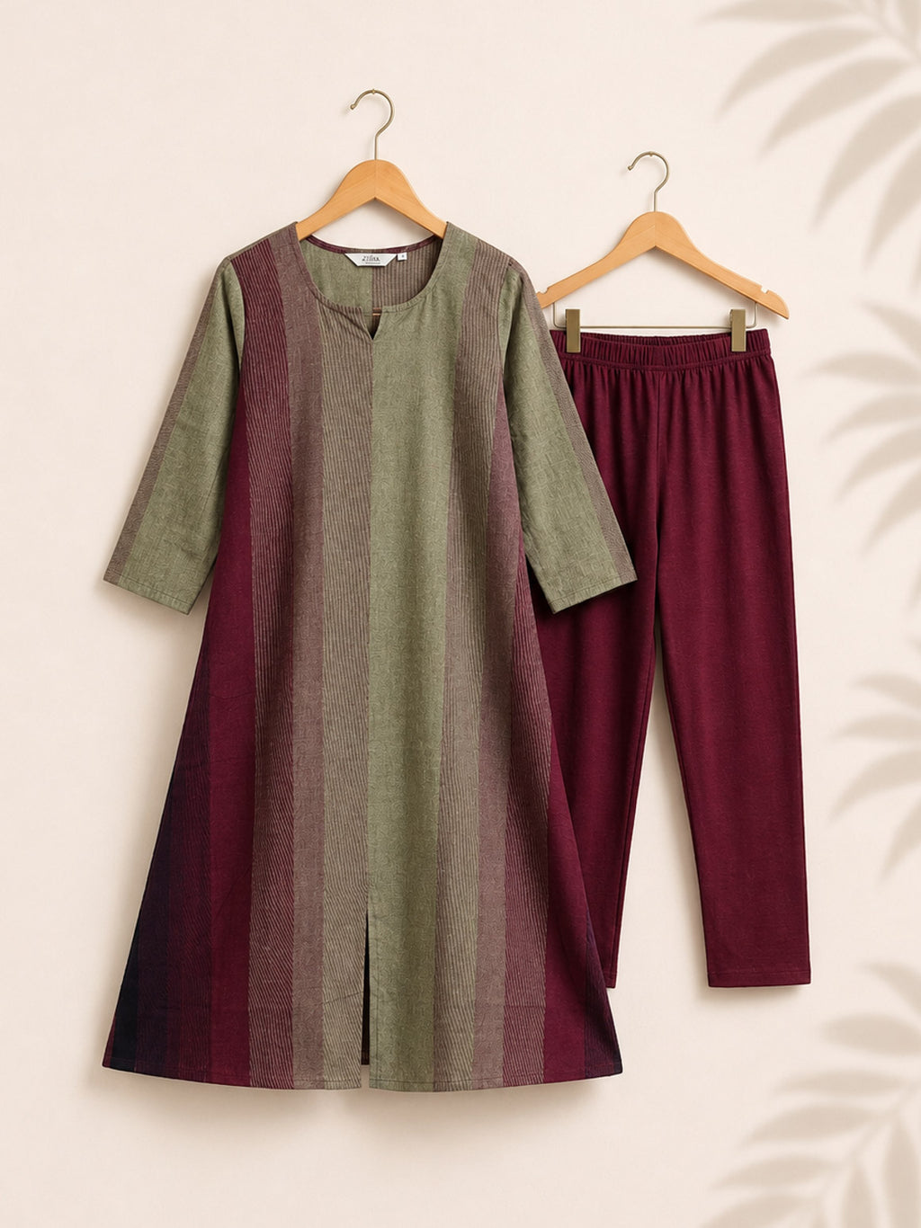BROWN AND BEIGE - TAMIRA - COMFY AND OFFICE WEAR pure handloom cotton Full length A- LINE  coord sets for women- Label Zivara