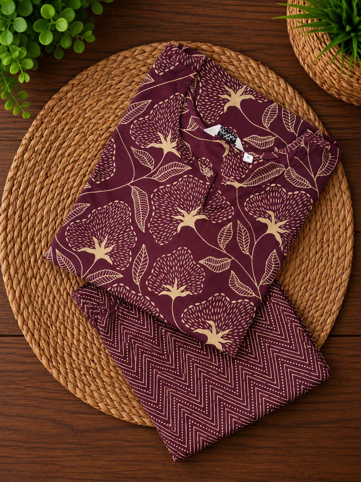 ANITHA- DEEP PURPLE FLORAL - Colourful cotton everyday comfy wear and office wear coord sets for women- Label Zivara