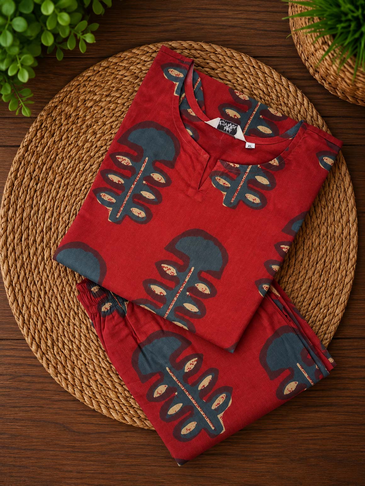 ANITHA - RED JELLY FISH - Colourful cotton everyday comfy wear and office wear coord sets for women- Label Zivara