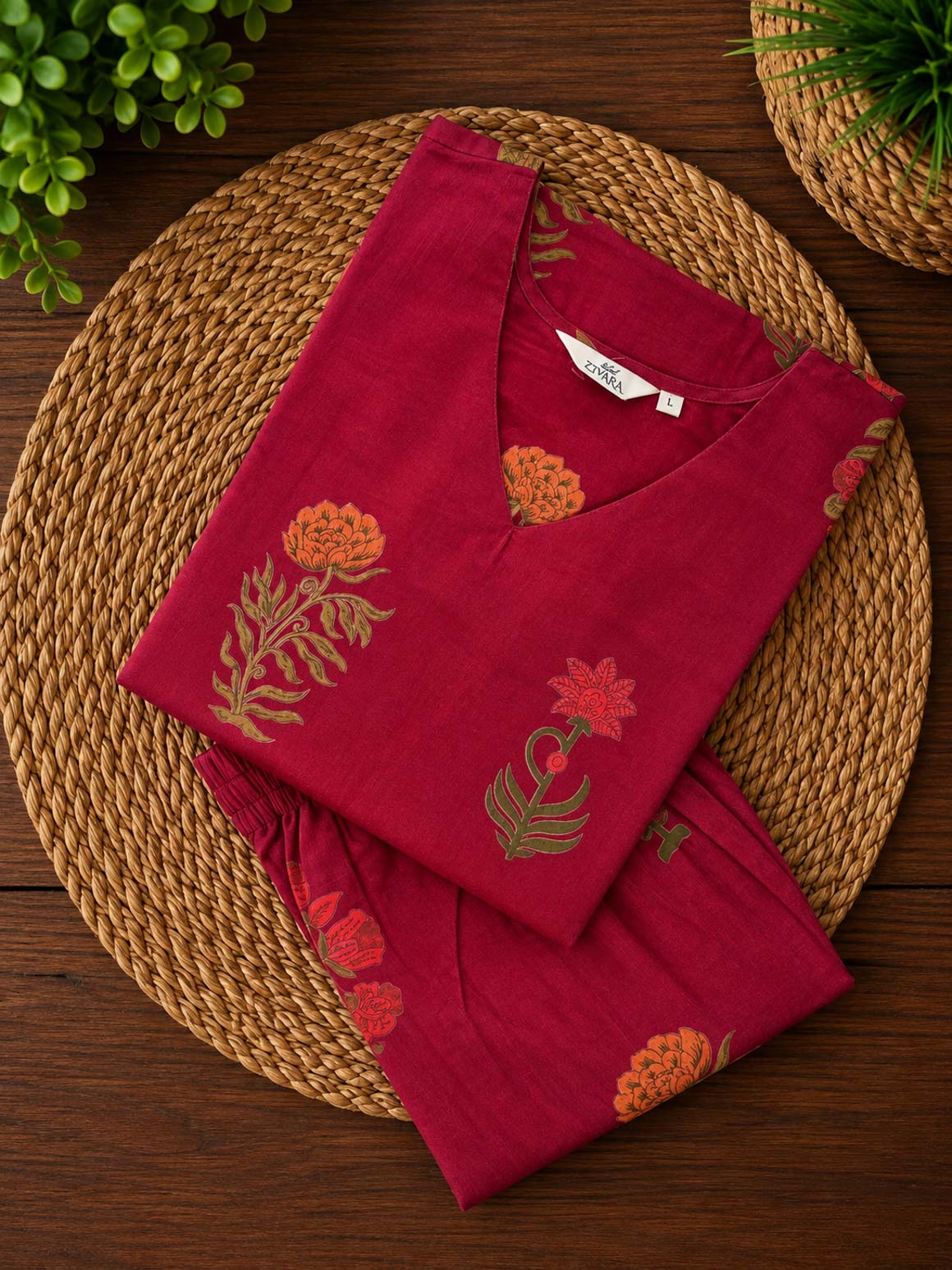 ANITHA - DEEP PINK FLORAL - Colourful cotton everyday comfy wear and office wear coord sets for women- Label Zivara