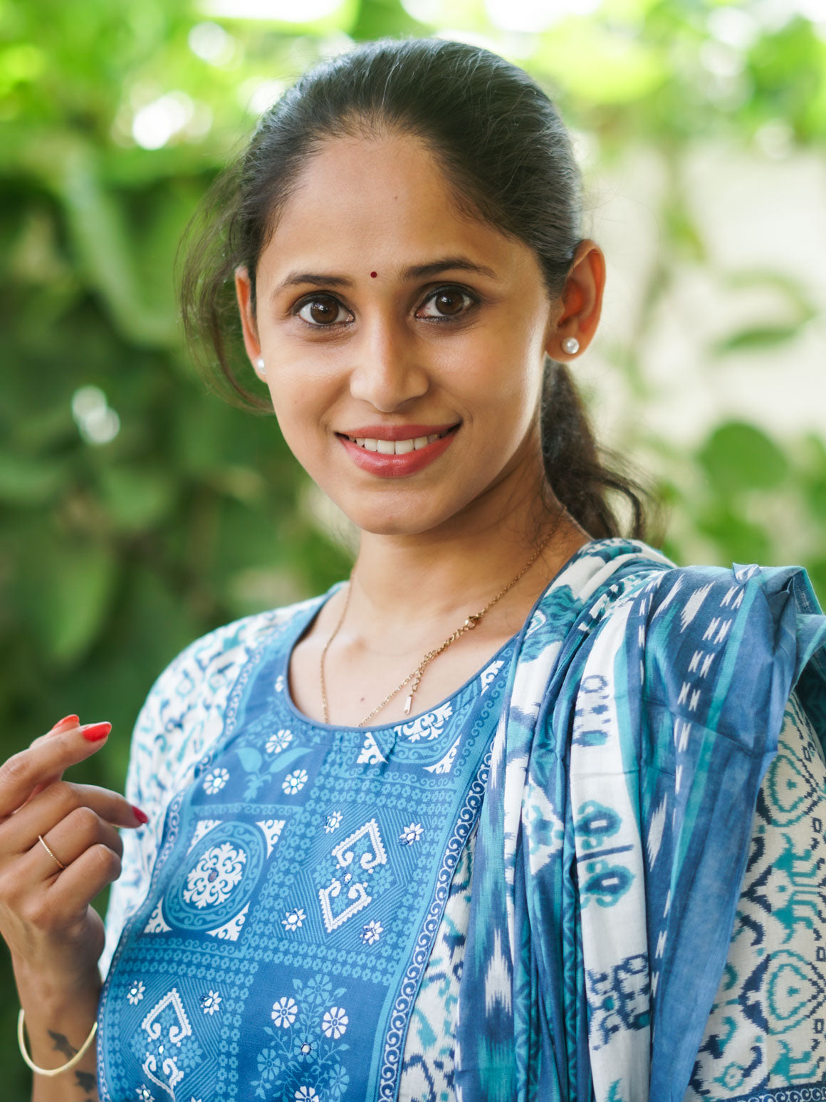 DHANYA - BLUE  - Office wear HANDLOOM cotton PATCH WORK - SALWAR SUIT WITH DUPATTA - LABEL ZIVARA