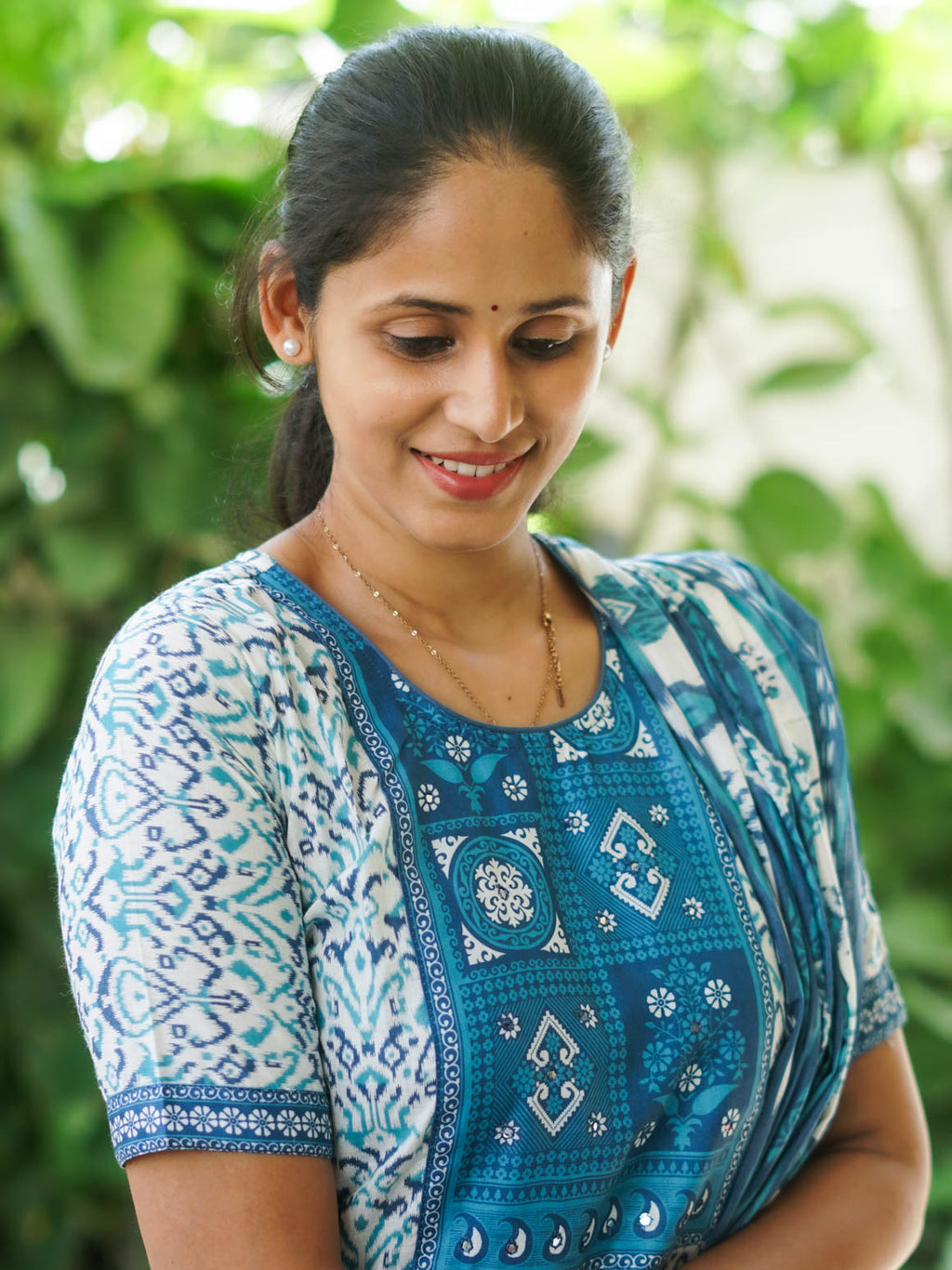 DHANYA - BLUE  - Office wear HANDLOOM cotton PATCH WORK - SALWAR SUIT WITH DUPATTA - LABEL ZIVARA