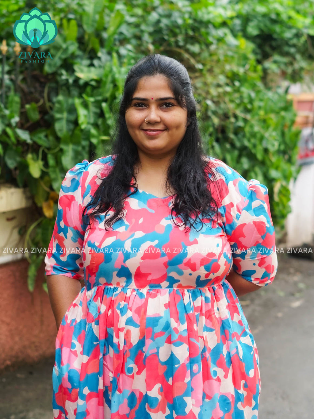 Mihira - Abstract Comfy beautiful print Two tier COTTON  long maxis - Label Zivara