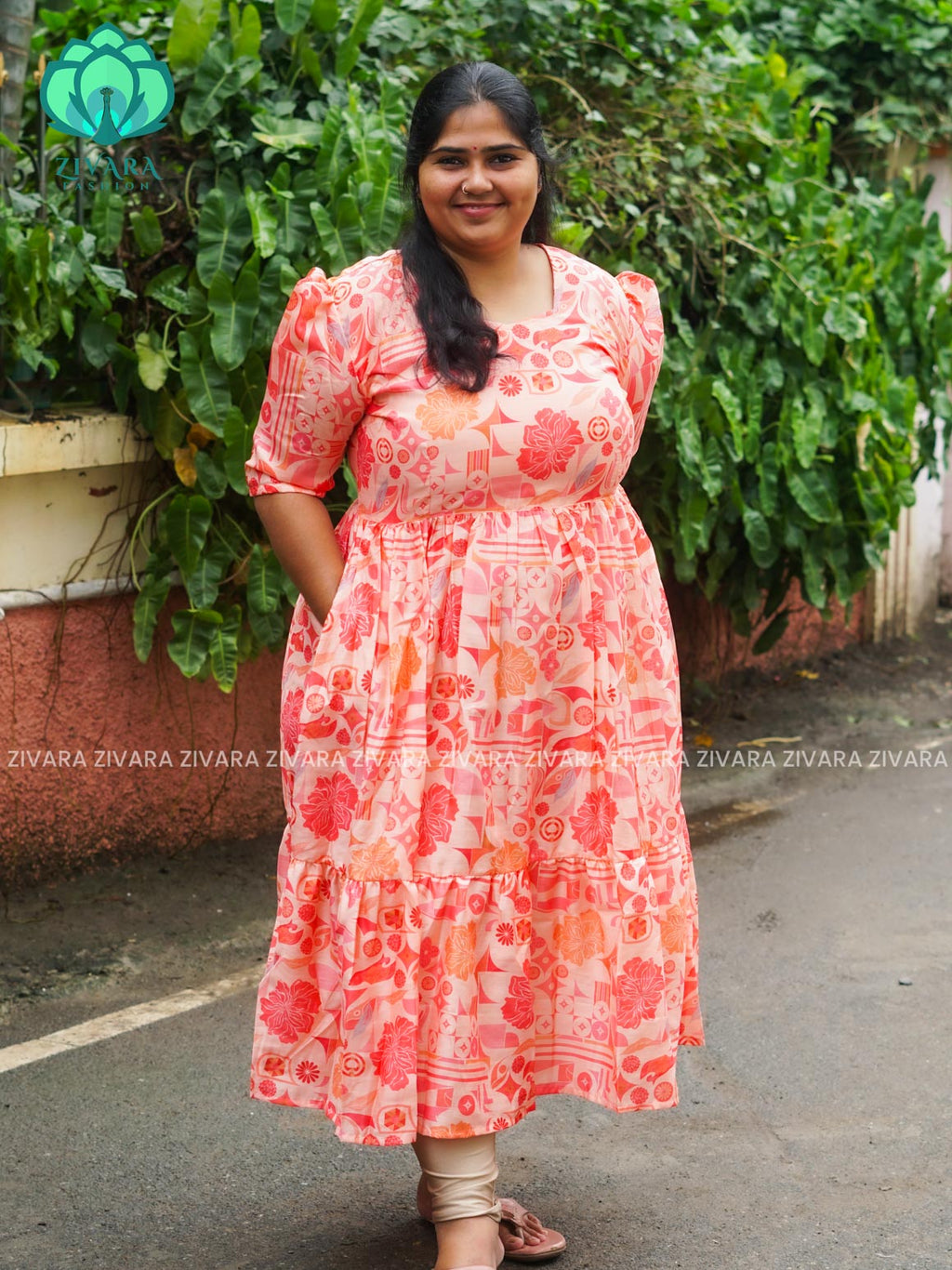 Mihira - Abstract Comfy beautiful print Two tier COTTON  long maxis - Label Zivara