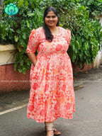 Mihira - Abstract Comfy beautiful print Two tier COTTON  long maxis - Label Zivara