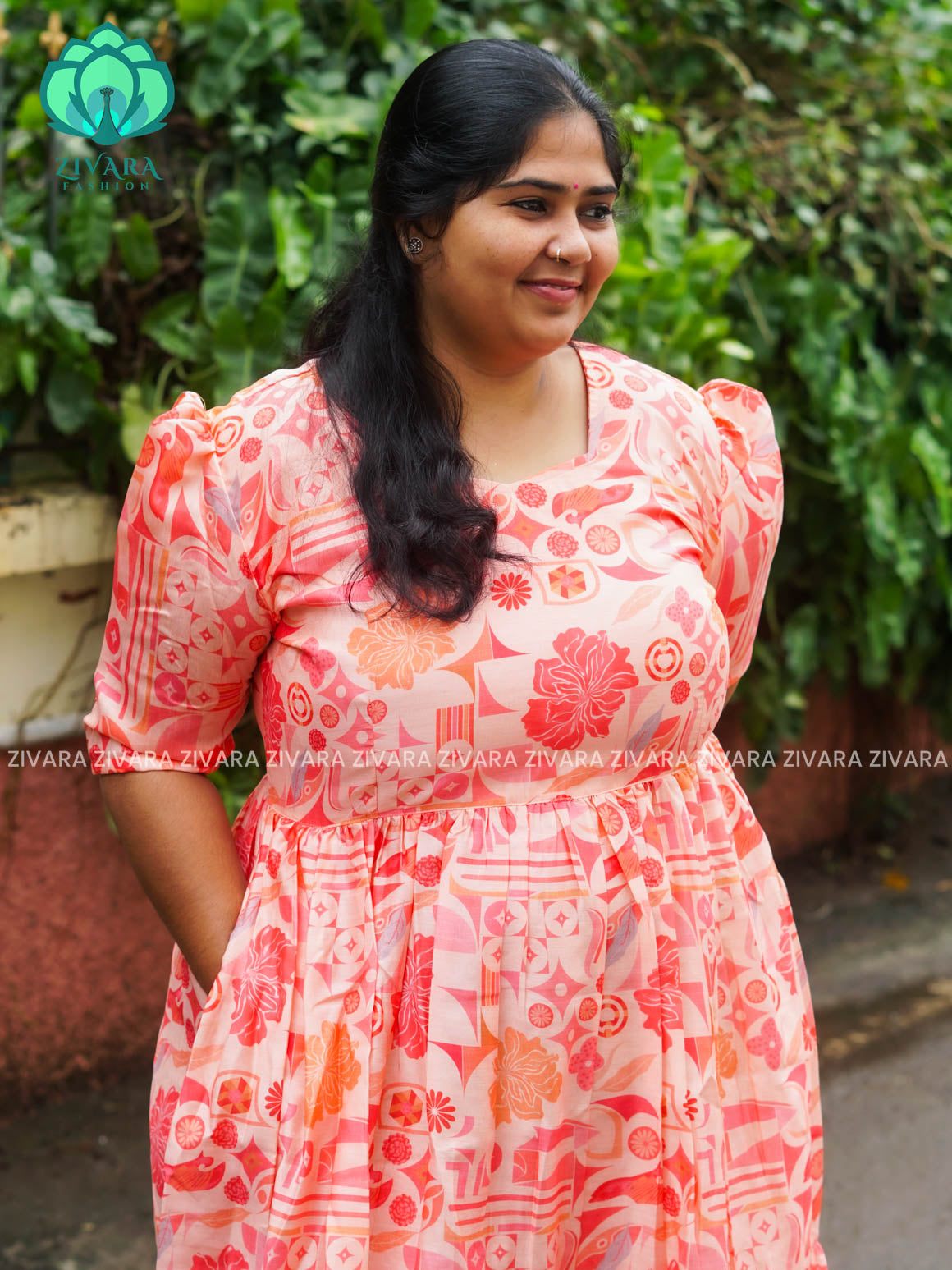 Mihira - Abstract Comfy beautiful print Two tier COTTON  long maxis - Label Zivara