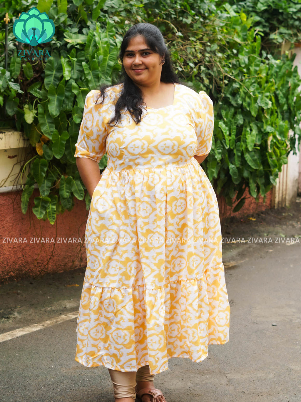 Mihira - Abstract Comfy beautiful print Two tier COTTON  long maxis - Label Zivara