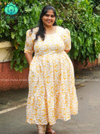 Mihira - Abstract Comfy beautiful print Two tier COTTON  long maxis - Label Zivara